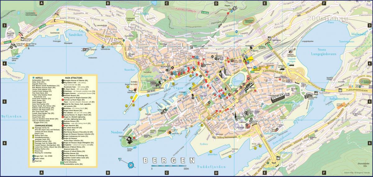 bergen Noruega mapa de la ciudad