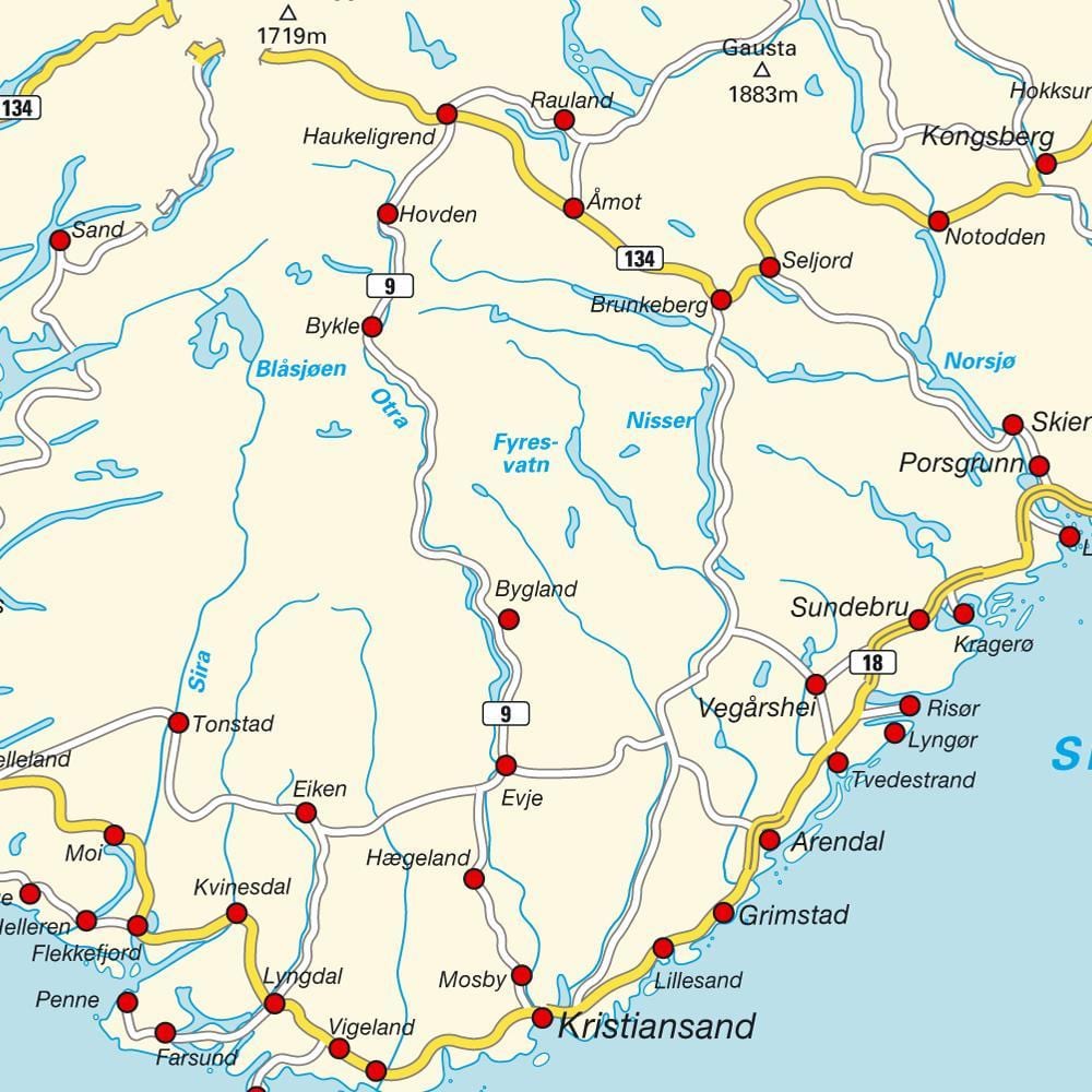 Mapa del sur de Noruega
