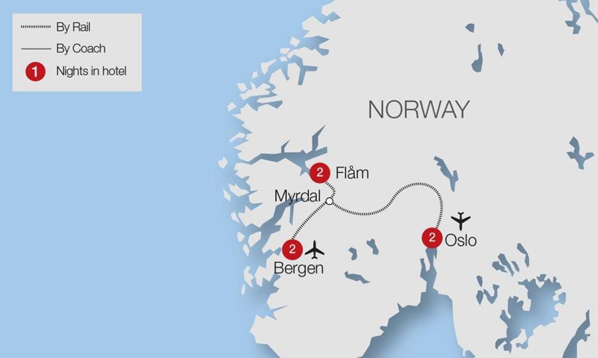 Mapa de flam ferrocarril de Noruega
