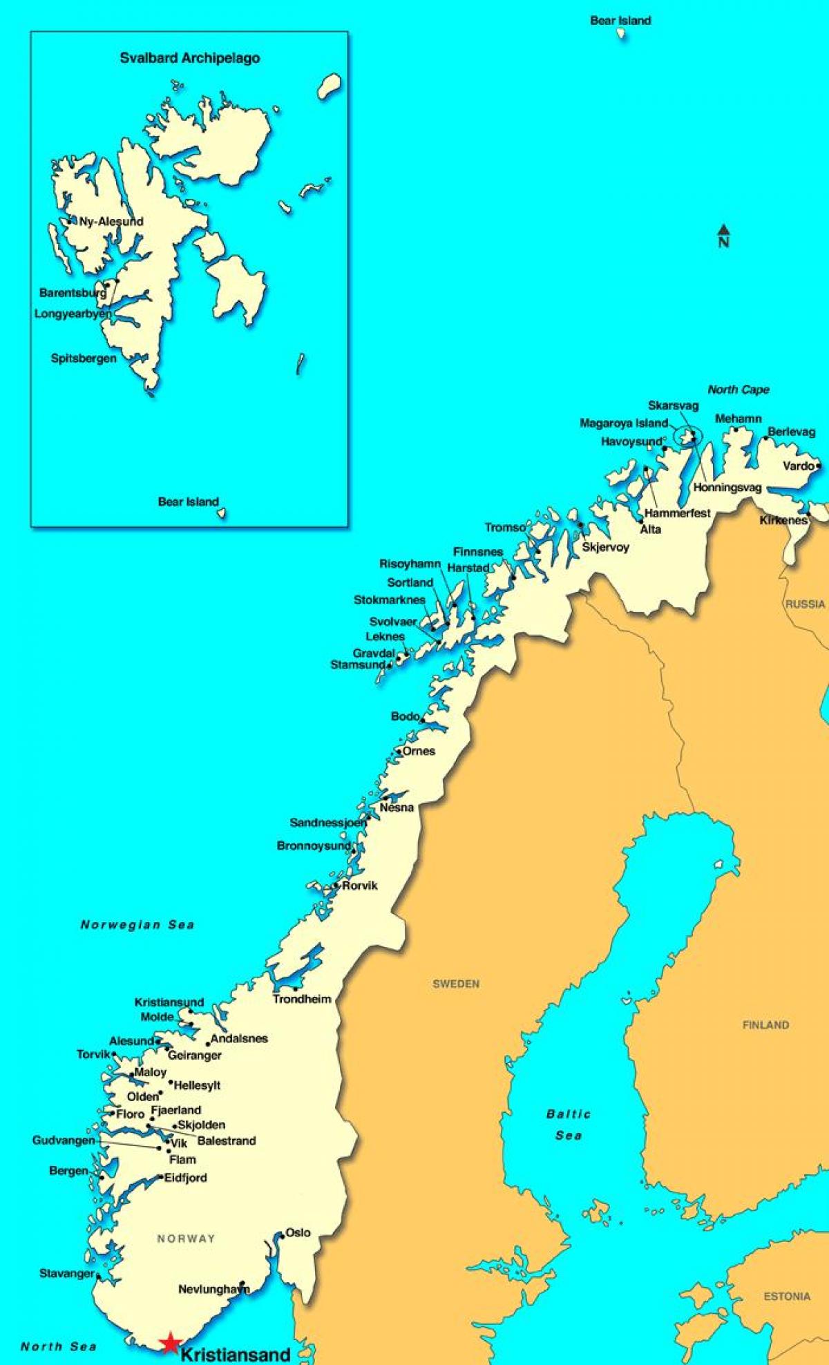 Mapa de kristiansand, Noruega