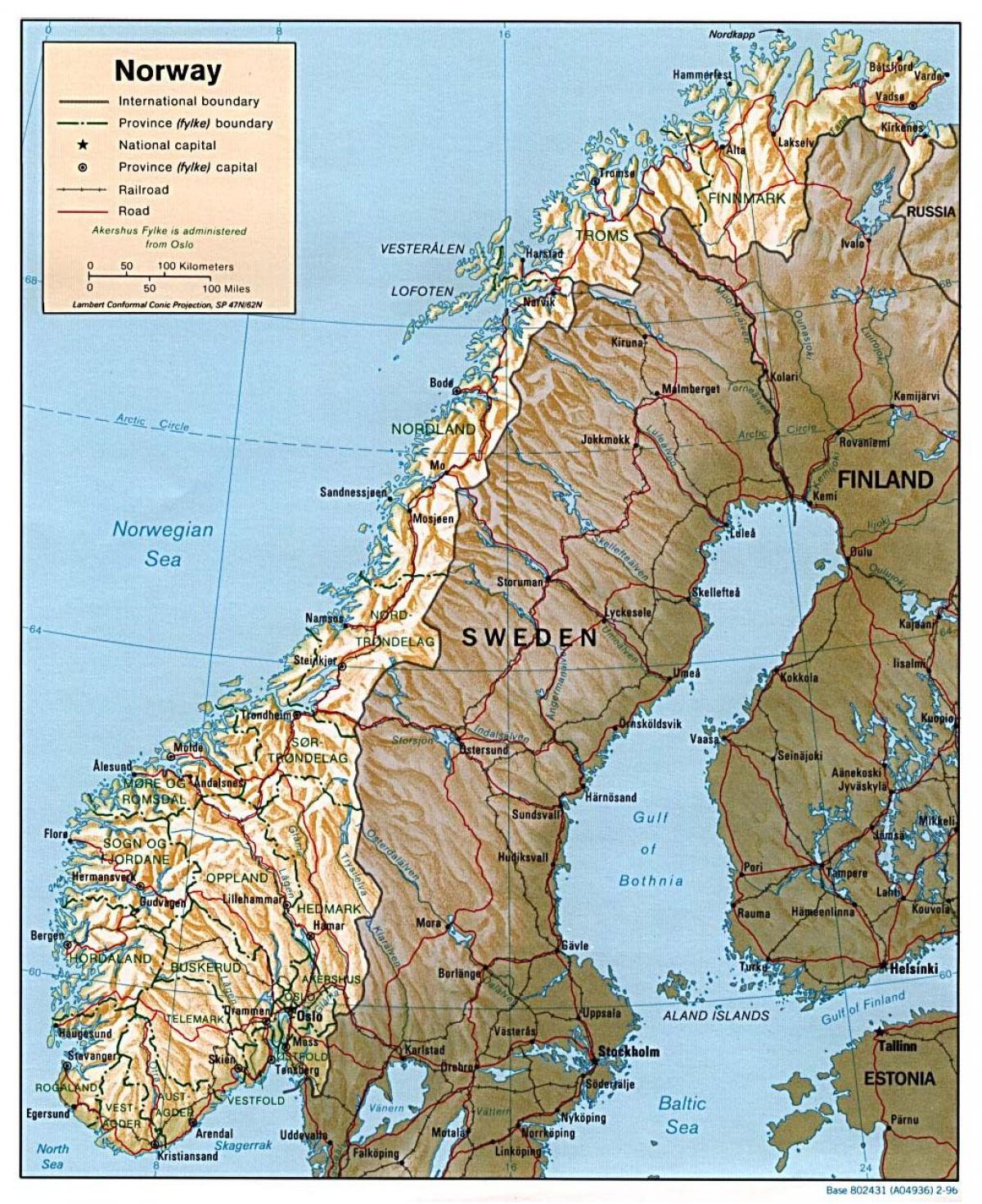 mapa detallado de Noruega con ciudades
