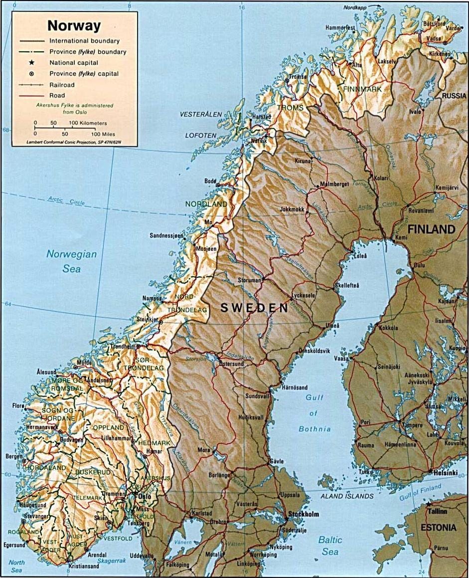 Mapa de montañas de Noruega