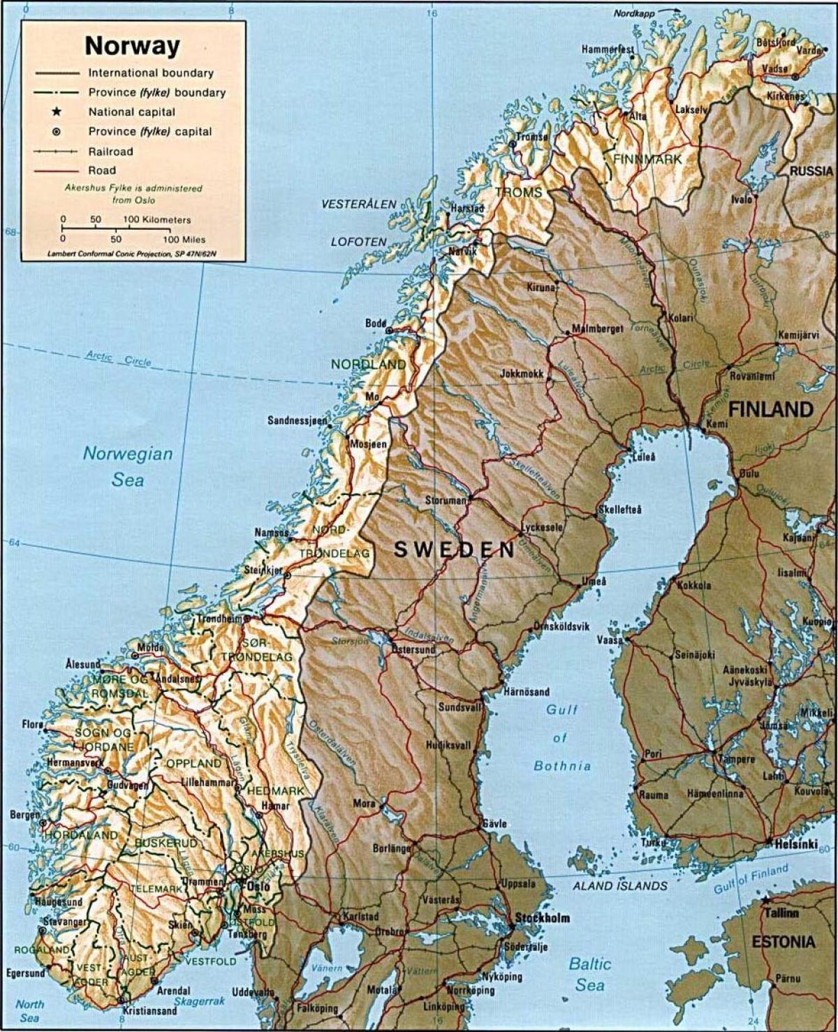 Mapa de montañas de Noruega