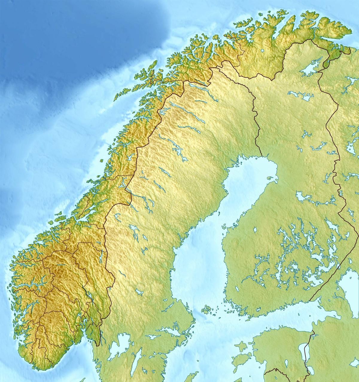 Mapa físico de Noruega