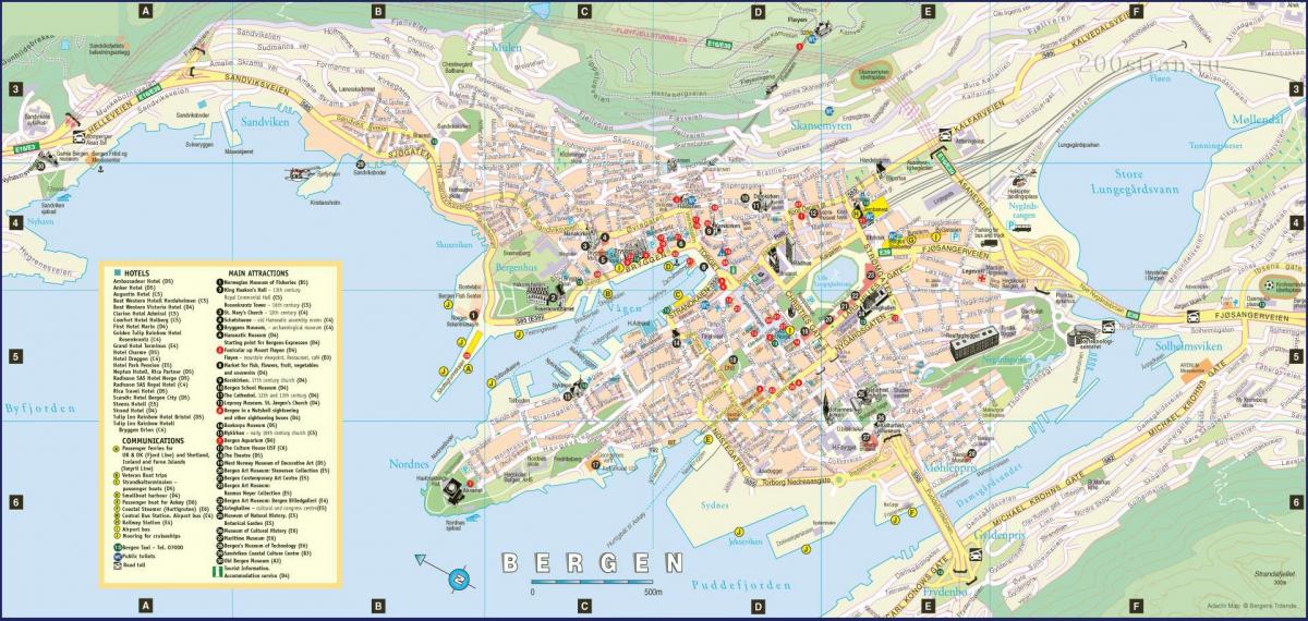 mapa de calle de la ciudad de bergen, Noruega