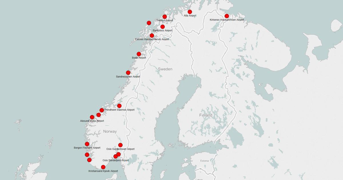 Mapa de Noruega aeropuertos