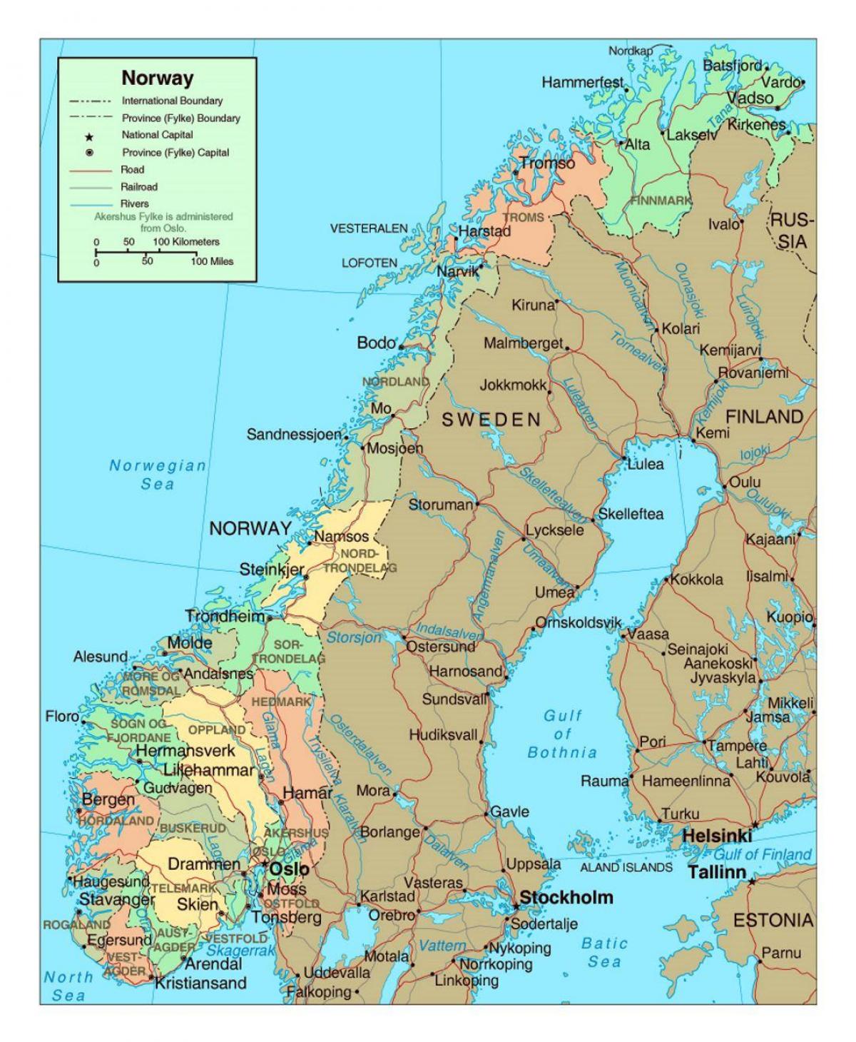 mapa de Noruega con los pueblos