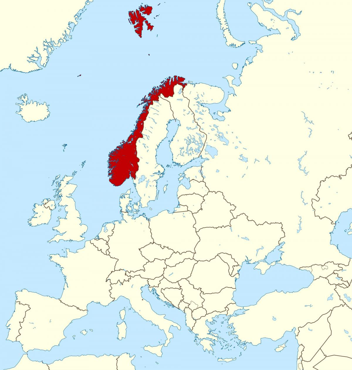 Noruega en el mapa de europa
