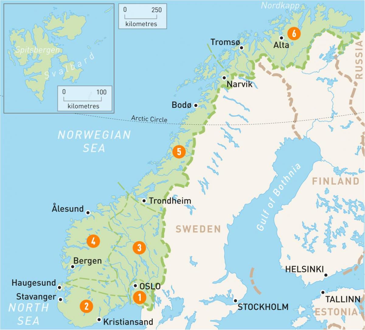 Mapa de Noruega regiones
