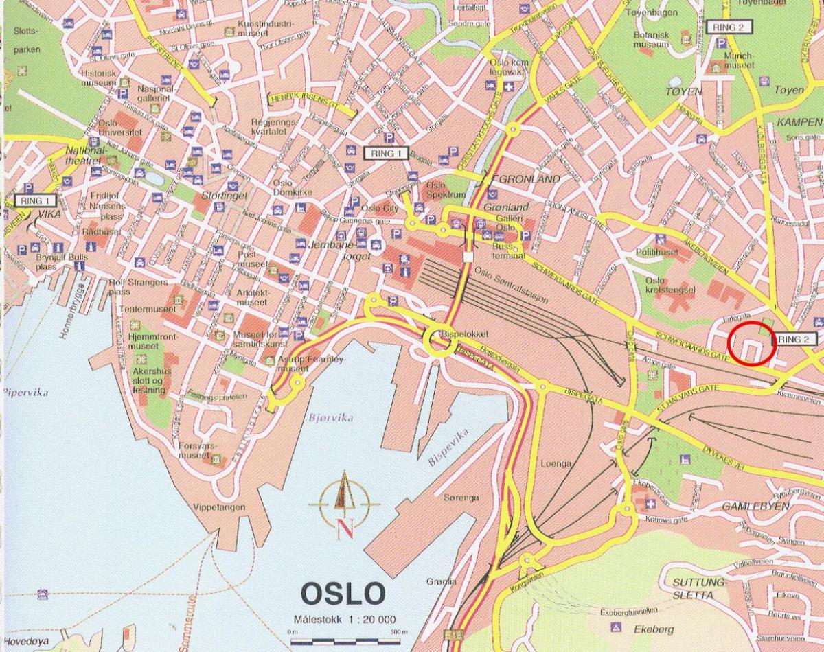 mapa de oslo, Noruega el centro de la ciudad