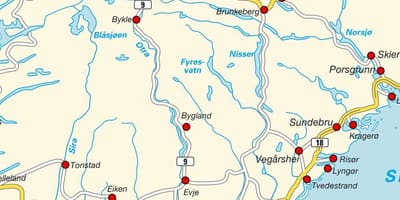 Mapa del sur de Noruega