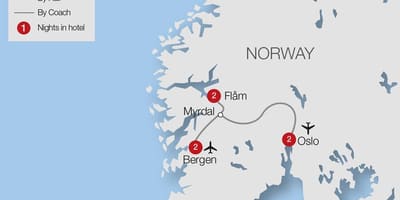 Mapa de flam ferrocarril de Noruega