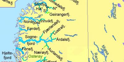 Mapa de Noruega mostrando fiordos