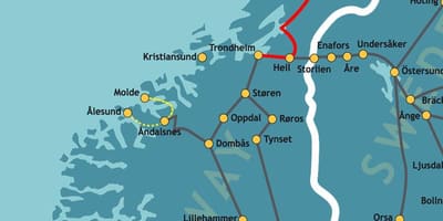 Mapa de ferrocarril del norte de Noruega