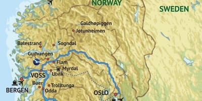 Mapa de sur oeste de Noruega